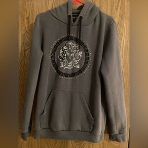 Supply & Demand Ladies Large Gray Hoodie W/Medusa Image In Ring Of Rhinestones